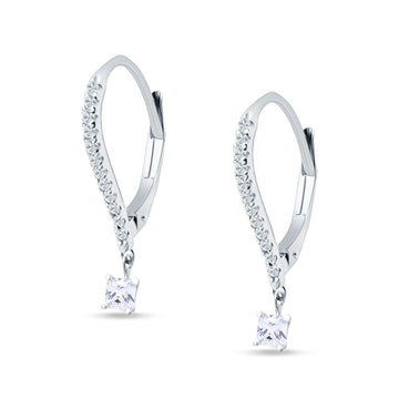Round & Princess Cut CZ Dangle Hoop Leverback Earrings 925 Sterling Silver